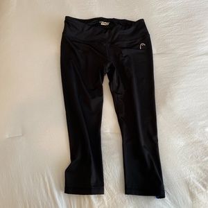 Black Capri Head Leggings with blue mesh